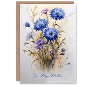 Artery8 Mother's Day Greeting Card Blue Cornflower Wildflower Bouquet Birthday For Mum