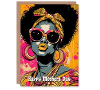 Artery8 Women's Mother's Day Greeting Card Cool Black 70s Retro Afro For Mum in Mustard Artery8 Mustard
