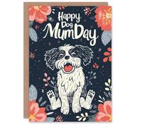 Artery8 Women's Mother's Day Greeting Card Happy Puppy Flowers From Dog For Mum in Dark Navy Artery8 Dark Navy