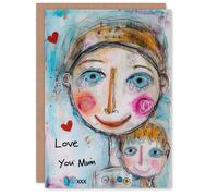 Artery8 Women's Mother's Day Greeting Card Love You Child Portrait Drawing For Mum in Blue Artery8 Blue