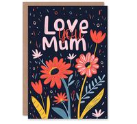 Artery8 Women's Mother's Day Greeting Card Love You Simple Bold Flowers For Mum in Dark Navy Artery8 Dark Navy