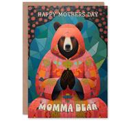 Artery8 Women's Mother's Day Greeting Card Momma Bear Happy Meditation For Mum Artery8 Multicolor