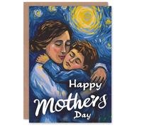 Artery8 Women's Mother's Day Greeting Card Starry Night Embrace From Son Van Gogh Style For Mum in Blue Artery8 Blue