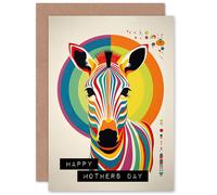 Artery8 Mothers Day Rainbow Zebra Bauhaus Funky Modern For Mum Mom Her Blank Inside Greeting Card