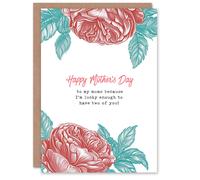 Artery8 Women's Mother's Day Two Mums Lucky Peony Rose Mum Greeting Card in White Artery8 White