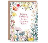 Artery8 Mum Happy Birthday Card Simple Elegant Wildflower Meadow Plants Flowers For Her Greeting Card