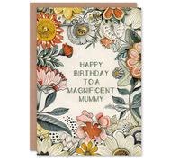 Artery8 Women's Mummy Happy Birthday Card Flower Bouquet Peony Daisies Sunflowers Botanical For Her Greeting Card Artery8 Multicolor