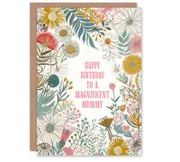 Artery8 Women's Mummy Happy Birthday Card Modern Floral Wildflower Boho Elegant Botanical For Her Greeting Card in White Artery8 White