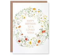 Artery8 Nana Happy Birthday Card Simple Delicate Elegant Floral Circle Flowers And Plants Gardening For Her Greeting Card