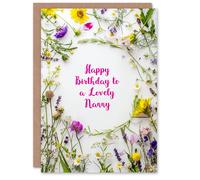 Artery8 Women's Nanny Happy Birthday Card Simple Spring Meadow Wildflowers Floral For Her Greeting Card in Green Artery8 Green
