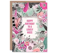 Artery8 Women's Niece Happy Birthday Card Elegant Modern Boho Wildflowers Pink Flowers For Her Greeting Card Artery8 Pink