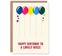 Artery8 Niece Happy Birthday Card Fun Colourful Cheerful Pink Blue Yellow Balloons For Her Greeting Card