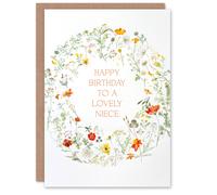 Artery8 Niece Happy Birthday Card Simple Delicate Elegant Floral Circle Flowers And Plants Gardening For Her Greeting Card