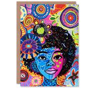 Artery8 Peace Love Colourful Pattern Folk Art Portrait For Her Woman Birthday Card