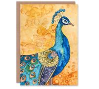 Artery8 Peacock Bird Mandala Pattern Feathers Folk Art For Her Woman Birthday Card