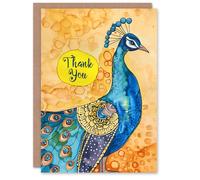 Artery8 Peacock Bird Mandala Pattern Feathers Folk Art For Her Woman Thank You Card