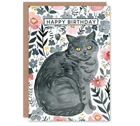 Artery8 Rustic Floral Pattern British Shorthair Cat Lover For Her Woman Birthday Card