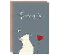Artery8 Sending Love Butterfly Red Flower Cat Lover For Her Woman Birthday Card