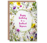 Artery8 Stepmum Happy Birthday Card Simple Spring Meadow Wildflowers Floral For Her Greeting Card