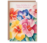 Artery8 Women's Stepmum Happy Birthday Card Watercolour Flowers Spring Floral Pastel Hibiscus Geranium Gardener For Her Greeting Card Artery8 Multicolor