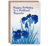 Artery8 Stepsister Happy Birthday Card Beautiful Elegant Blue Iris Flower Painting Floral Blooms For Her Greeting Card