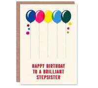 Artery8 Women's Stepsister Happy Birthday Card Fun Colourful Cheerful Pink Blue Yellow Balloons For Her Greeting Card in White Artery8 White