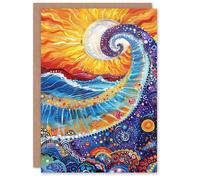 Artery8 Women's Summer Sun Seascape Wave Colourful Folk Art Birthday Card Artery8 Multicolor