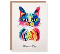 Artery8 Women's Sympathy Greeting Card Trippy Rainbow Cat Thinking of You For Her Artery8 Multicolor