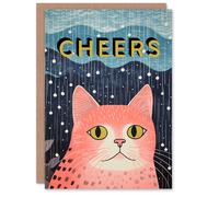 Artery8 Women's Thank You Greeting Card Pink Cat Lover Cheers For Her in Blue Artery8 Blue