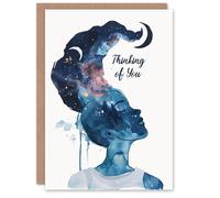 Artery8 Thinking Of You Night Astral Dream Watercolour For Her Woman Miss You Card