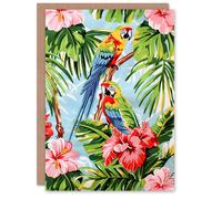 Artery8 Tropical Jungle Flowers Parrots Paradise Design For Her Woman Birthday Card