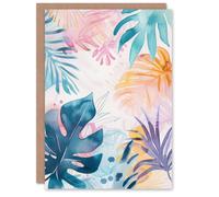Artery8 Women's Tropical Plant Leaves Pastel Boho Watercolour Birthday Card Artery8 Multicolor