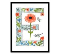 Artery8 Women's Wall Art Print Letter E in Watercolour Poppies & Wildflowers Floral Word Art Framed | Size: W12" x H16" Artery8 Multicolor W12" x H16"