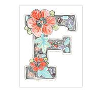 Artery8 Women's Wall Art Print Letter F with Flowers Simple Pencil Watercolour Floral Word Art For Her Poster | Size: W24" x H32" Artery8 Multicolor W24" x H32"