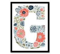Artery8 Women's Wall Art Print Letter G in Wildflowers Drawing Flowers Bouquet Nature Floral Word Art Framed Poster | Size: W12" x H16" Artery8 Multicolor W12" x H16"