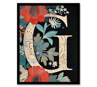 Artery8 Women's Wall Art Print Letter G with Abstract Flowers Painting Foliage Floral Word Art Framed | Size: W12" x H16" Artery8 Multicolor W12" x H16"