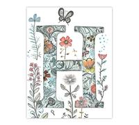 Wall Art Print Letter H Wildflower Garden Watercolour Butterfly Floral Word Art For Her Poster Artery8 Multi W24 inch x H32 inch