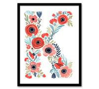Artery8 Women's Wall Art Print Letter K in Watercolour Poppies Wildflowers Bouquet Floral Word Art Framed Poster | Size: W12" x H16" Artery8 Multicolor W12" x H16"
