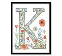 Artery8 Women's Wall Art Print Letter K Watercolour Wildflowers Delicate Nature Floral Word Art Framed | Size: A4 Artery8 Multicolor A4