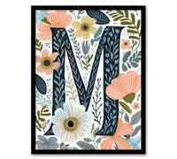 Artery8 Women's Wall Art Print Letter M in Abstract Watercolour Flowers Cute Floral Word Art Framed | Size: A4 Artery8 Multicolor A4