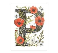 Artery8 Letter P for Poppy Bouquet Bloom Watercolour Rustic Floral Word Art For Her Birthday Mum Wife Woman Friend Extra Large XL Wall Art Poster Print