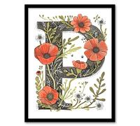 Artery8 Letter P for Poppy Bouquet Bloom Watercolour Rustic Floral Word Art For Her Birthday Mum Wife Woman Friend Artwork Framed Wall Art Print A4