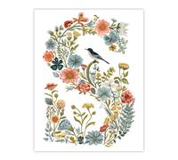 Artery8 Women's Wall Art Print Letter S in Classic Wildflowers with Bird Elegant Floral Word Art For Her Poster | Size: W12" x H16" Artery8 Multicolor W12" x H16"