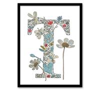 Artery8 Women's Wall Art Print Letter T in Wildflowers Flowers Pretty Cute Floral Word Art Framed | Size: W12" x H16" Artery8 Multicolor W12" x H16"