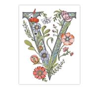 Artery8 Women's Wall Art Print Letter V Classic Watercolour Wildflowers Elegant Floral Word Art For Her Poster | Size: W12" x H16" Artery8 Multicolor W12" x H16"