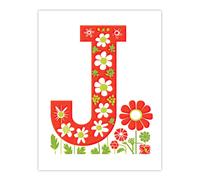 Artery8 Women's Wall Art Print Red Letter J in Simple Flowers Daisy Spring Floral Word Art For Her Poster | Size: W24" x H32" Artery8 Multicolor W24" x H32"