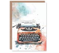 Artery8 Wonderful Person Retro Typewriter Watercolour Birthday Card in Orange Artery8 Orange