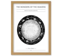 Artery8 Wonders of the Heavens Duncan Bradford Signs of the Zodiac Engraving Antique Telescopic Classic Illustration Artwork Framed Wall Art Print A4 Artery8 Light Oak