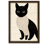 Doppelganger33 LTD Woodblock Cute Black And White Cat Japanese Ukiyo-e Artwork Framed Wall Art Print A4