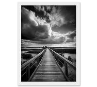 Artery8 Wooden Bridge River Landscape Black and White Artwork Framed Wall Art Print A4